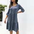 thumbnail image 2 of Pompotops Robe Décontractée Mode Femme Col Rond Ample Couleur Unie Aguichant Manches Longues Boutonnée, 2 of 6