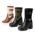 thumbnail image 3 of B91xZ Bottes pour Femmes Mi-Mollet Lacets Chaussures Militaires, Marron 8, 3 of 5
