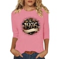 thumbnail image 3 of Uootdi Hauts pour Femmes Manches 3/4 Col Rond Imprimé Palmier Coucher de Soleil 1976 Coupe Décontractée Rétro Plage Vacances T-Shirts Cadeau, 3 of 5