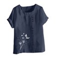 thumbnail image 4 of Économies d'Été! Horkkom Chemises à Manches Courtes pour Femmes Été Grande Taille Chemises en Lin Décontractées Col Rond Imprimé Floral Blouses Amples, 4 of 4