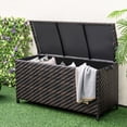 thumbnail image 1 of Gymax Tightly-Woven Rattan Deck Box w/ Polyester Liner Universal Wheels & Gas Strut Brown, 1 of 10