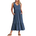 thumbnail image 1 of Robes Grande Taille Mode pour Femmes Col en V Sans Manches Uni Poches Robe à Empiècements à Enfiler Robes de Soirée pour Femmes Élégantes et Chic en Liquidation, 1 of 5