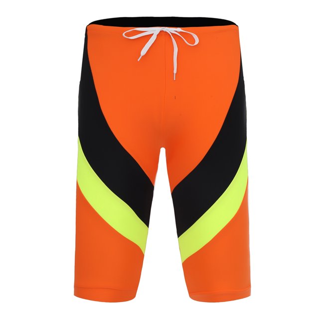 RUNQHUI Mens Rash Guard Swim Shorts Calf Length Swim Jammer Beach Pool Swimwear Bottoms Orange XL