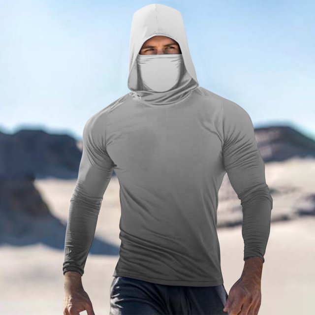 Handshe Chandail à Capuchon d'Été pour Homme à Imprimé Soleil, Léger et Respirant, Protection Solaire UPF 50+, Manches Longues, pour la Randonnée, la Course et les Activités de Plein Air, Grande Taille