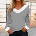thumbnail image 2 of Timegard Hauts pour Femmes Noël Col en V Confortable Blouse à Manches Longues Automne Hiver Mode Décontractée Couleur Unie, 2 of 4