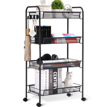 Kingrack Rolling Cart, 4-Tier Metal Utility Cart with wheels for Office and Home, Black