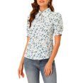 thumbnail image 1 of Unique Bargains Blouse pour Femmes Col Rabattu Fendu Manches Bouffantes Chemise en Chiffon, 1 of 6