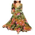 thumbnail image 1 of KEINXS Robe Maxi Bohème pour Femmes, Robe d'Été Tropicale à Fleurs, Manches Longues, Coupe Ample, Robe de Plage, 1 of 6