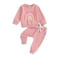 thumbnail image 1 of Faithtur 2PCS Baby Girls Fall Outfits Long Sleeve Rainbow Print Sweatshirt + Pants Set Toddler Clothes, 1 of 9