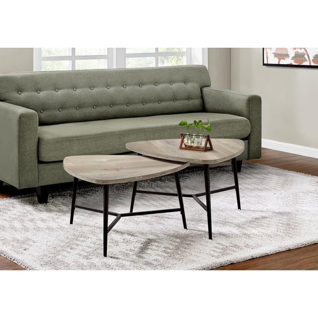 Monarch Specialties Table Set, 2pcs Set, Coffee, End, Side, Accent, Living Room, Metal, Laminate, Beige, Black, Contemporary, Modern