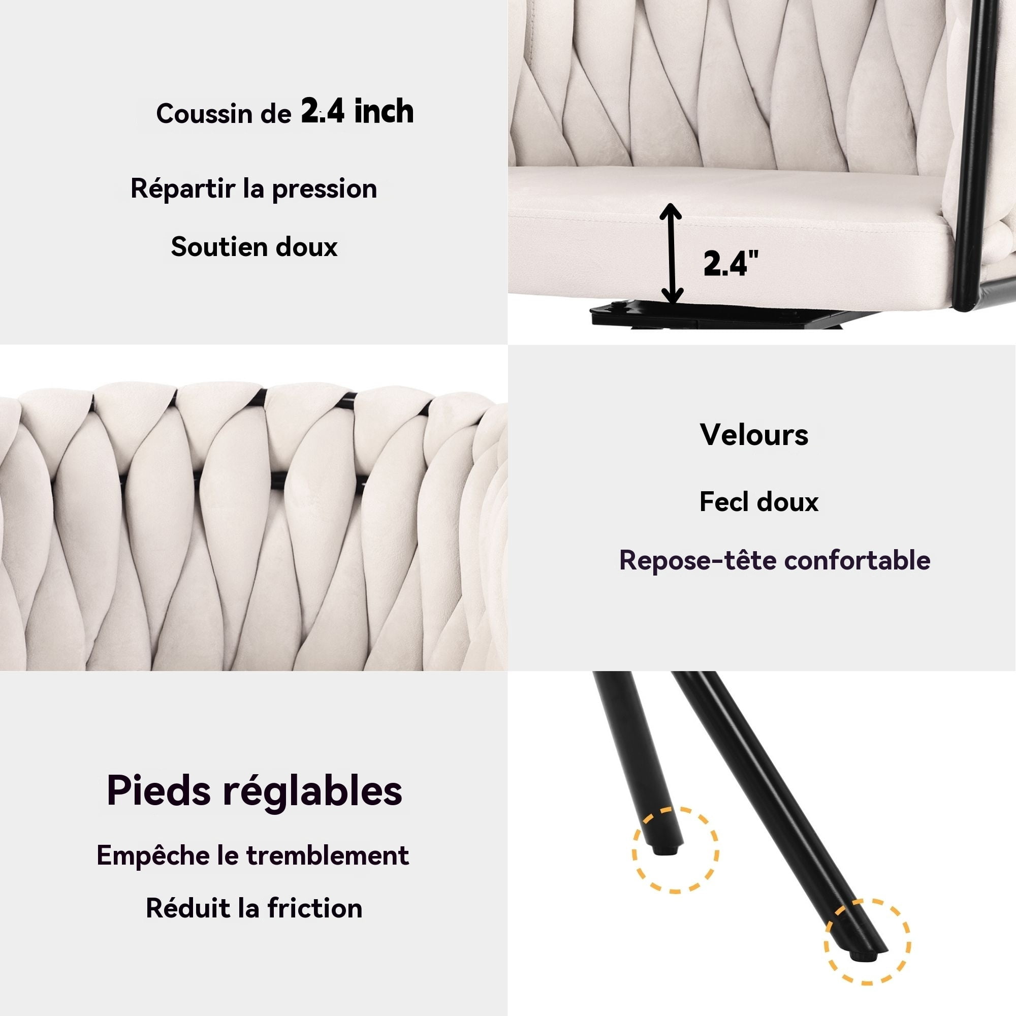 Noble House Ensemble de 4, Chaises de Salle à Manger en Velours, Chaise de Luxe Légère Capitonnée avec Quatre Pieds de Support en Métal, Fonction Pivotante à 360°, Beige