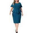 thumbnail image 1 of GRACE & GRANDEUR Robe Fourreau Crayon Moulante Formelle de Travail à Manches Courtes pour Femme Grande Taille Bleu Lac 3X, 1 of 5