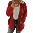 thumbnail image 2 of TIMIFIS Women’s Open Front Fleece Cardigan Button Long Sleeve Open Knitted Fleece Cardigan Outwear Sweater Coat Spring Fall Jackets Outerwear-RedFall/Winter, 2 of 6