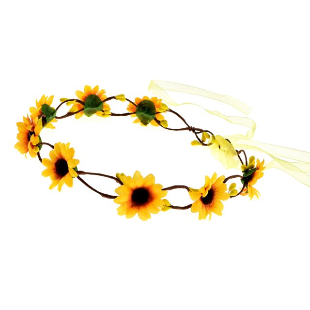 3Pcs Mariage Festivals Floral Bande de Cheveux Réglable Ruban Marguerite Fleur Bandeau Couronne (Jaune)