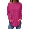 thumbnail image 2 of Mefallenssiah Chemisiers d'Automne pour Femmes à Col Rond, Couleur Unie, Mode, Smockés, Manches Longues, Hauts, Rose Vif, TG, 2 of 5