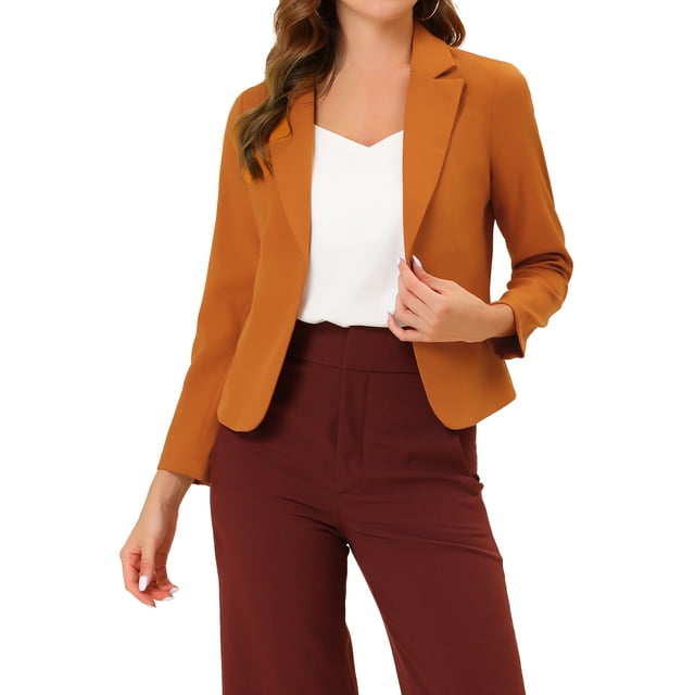 INSPIRE CHIC Women's Blazer Open Front Wear-to-Work Summer Crop Suit Jacket XS Dark Orange-Solid