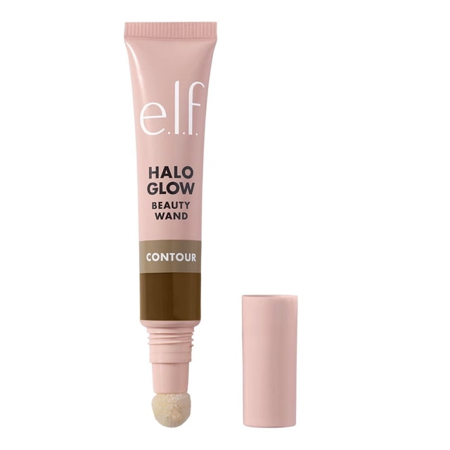e.l.f. Cosmetics Halo Glow Contour Baguette de Beauté en tube Rose Doux avec Texte Noir et Blanc, avec un Applicateur à Embout Coussiné et un Bonnet Rose Assorti à Côté, Conçue pour le contouring Liquide et la Mise en Forme avec une Formule Hydratante.