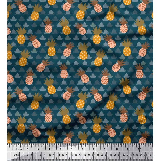 Soimoi Poly Georgette Fabric Tree & Pine Fruits Printed Craft Fabric by The Yard 52 Inch Wide