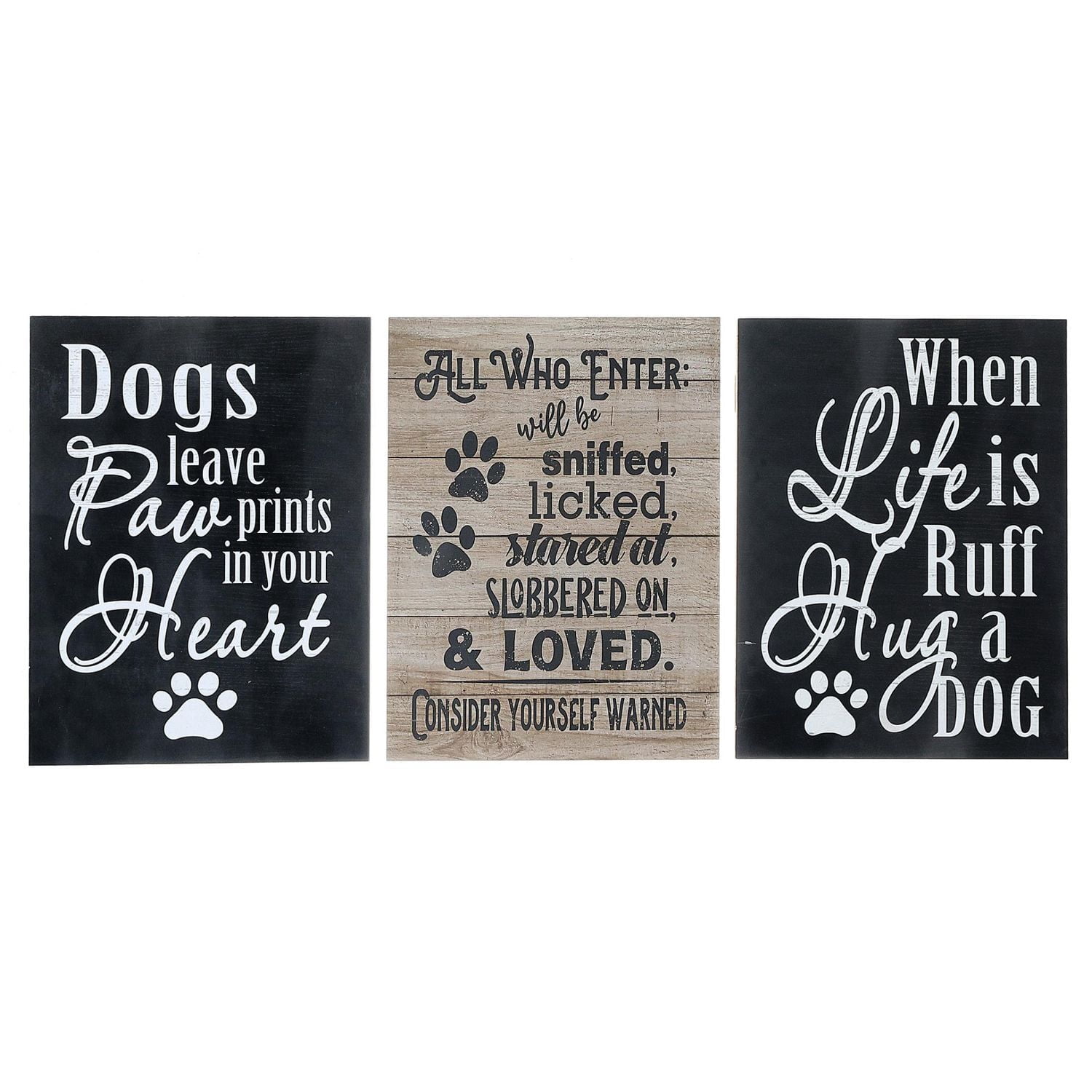 Panneau Mural En Bois (Pour Les Amateurs De Chien) (Asstd) - Ensemble De 3