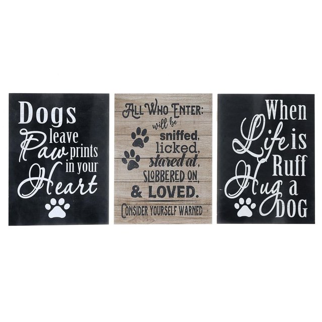 Panneau Mural En Bois (Pour Les Amateurs De Chien) (Asstd) - Ensemble De 3