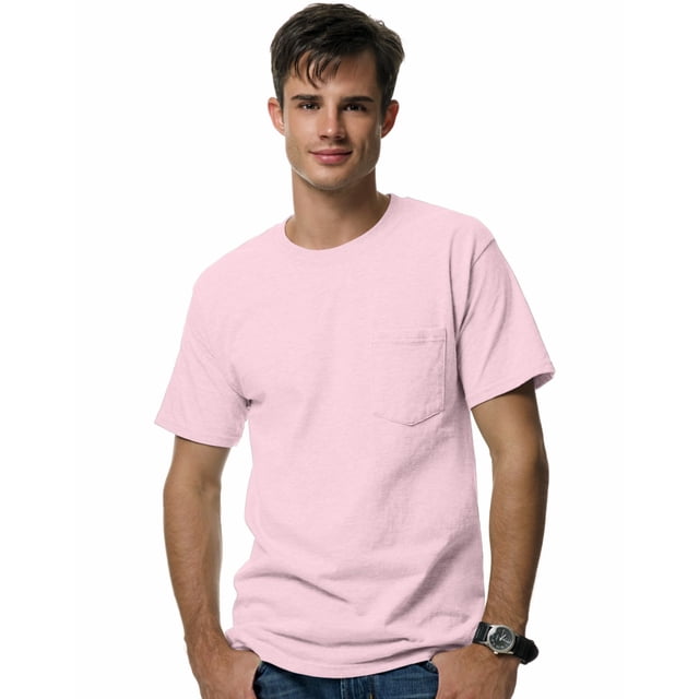 Hanes Beefy-T T-Shirt à Poche pour Hommes, 2TG, Rose Pâle