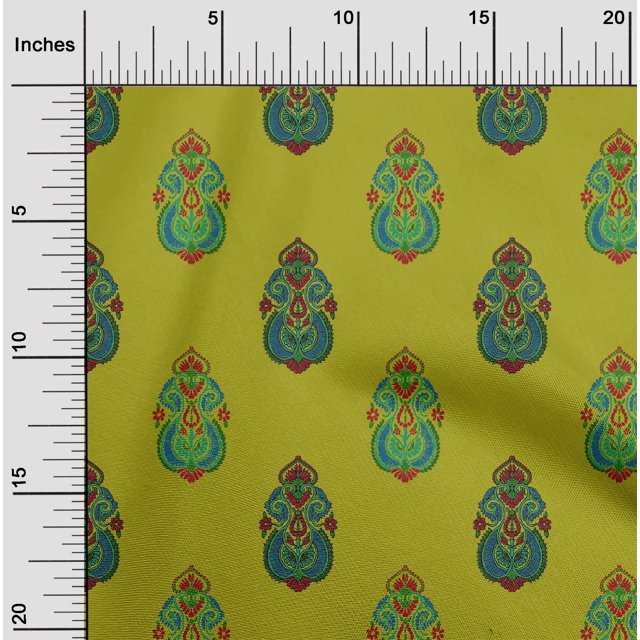 oneOone Polyester Lycra Lime Green Fabric Floral & Paisley Block Sewing Material Print Fabric By The Yard 56 Inch Wide