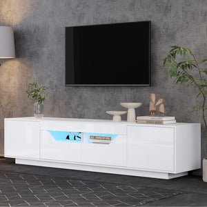 64.9*15.7*17.7 inches TV stand, lowboard with 2 drawers and 2 cabinets, high-gloss TV cabinet with LED lights, TV board, TV table, suitable for 65-inch TVs, white