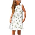thumbnail image 1 of PMVFHDE Robe à Imprimé Floral pour Filles Mignonne Sans Manches à Col Rond Robe de Printemps Été Respirante Robe de Mode Quotidienne pour Tout-Petits Blanche,5-6, 1 of 5