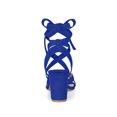 thumbnail image 2 of BLISSFUL STEP Women's Open Toe Crisscross Lace Up Block Heel Sandals Navy Blue 9, 2 of 7