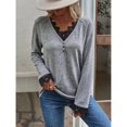 thumbnail image 4 of Haut Tricoté pour Femmes, Col en V, Manches Raglan, Confortable pour le Travail, pour les Rendez-Vous, Gris, Noir, Rouge, Bleu, Kaki, Rose Vif, Couleur Citrouille, 4 of 8