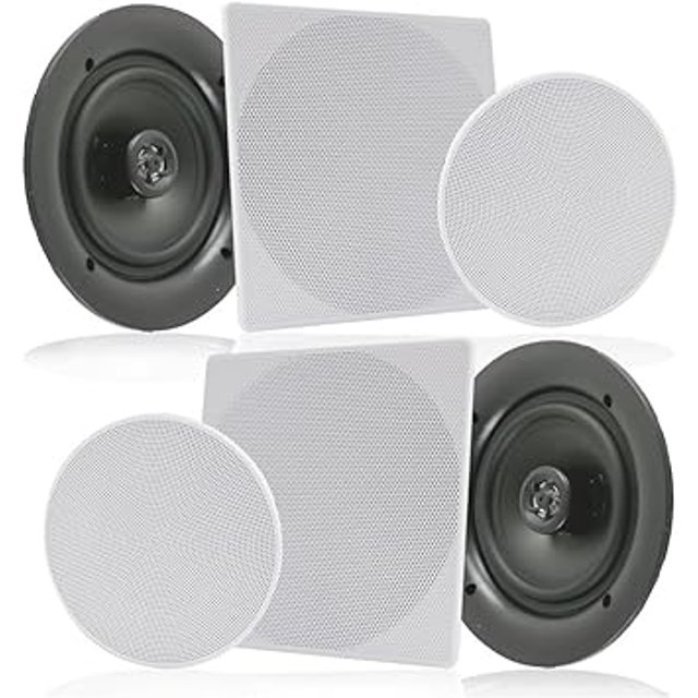 Pyle Pair 10” Flush Mount in-Wall in-Ceiling 2-Way Speaker System Spring Loaded Quick Connections Changeable Round/Square Grill Stereo Sound Polypropylene Cone Polymer Tweeter 300 Watts (PDIC16106)