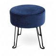 thumbnail image 1 of Plush Blue Velvet Round Ottoman – Compact Modern Footstool with Black Metal Hairpin Legs, 1 of 7
