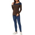 thumbnail image 2 of INSPIRE CHIC Blouse pour Femme à Rayures à Blocs de Couleur à Manches Longues T-Shirt Décontracté L Bleu Brun, 2 of 6