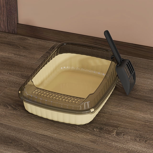 Cat Litter Box Open Top Large Size | High Sided Spill-Proof Scratch-Resistant PP Plastic | Non-Slip Base | Easy Clean | Includes Matching Scoop | 14.37"x10.63"x4.72" | Multiple Colors