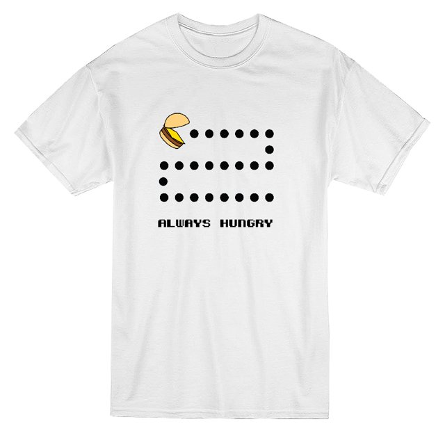 Videogame T-shirt Blanc pour Homme avec Graphique de Burger « Always Hungry »
