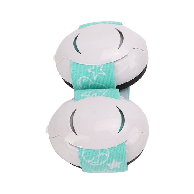 Baby Sound Blocking Earmuffs, made with a durable white ABS shell and an adjustable blue elastic headband featuring star and moon patterns. Ideal for hearing protection in noisy environments, these earmuffs are categorized as personal protective equipment for infants and ensure a comfortable fit for various head sizes.