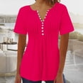 thumbnail image 2 of AherBiu Womens Tops Summer Button Round Neck Solid Color Ruched Dressy Casual Loose Tunics Tshirts, 2 of 3