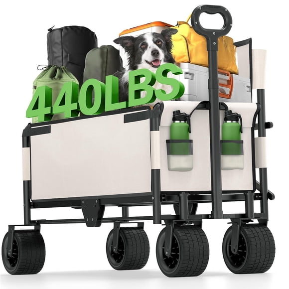 Collapsible Folding Wagon Cart: inCart That Converts into a Person Chair, with AllTerrain Extra Wide Wheels and Adjustable Handle,lbs Load & L Foldable Outdoor Cart for Camping, Sports