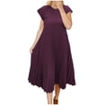 thumbnail image 2 of Ovzne Robes pour Femmes 2025 Robe pour Femme Robe Grande Taille Décontractée à Manches Courtes Mi-Longue Plissée Taille Haute Robe de Couleur Unie Robe Grande Taille à Manches Courtes Liquidation, 2 of 6