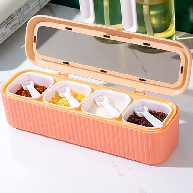 YHDSYY Big Sale! 4 Grids Seasoning Box Spice Jar Kitchen Organizer And Storage Spice Jars Clean Combination Seasoning Box Pepper Shakers Container Spice Container Set Clearance Sales Today Deals Prime