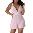thumbnail image 1 of Womens Summer Rompers Sleeveless Deep V Neck Cutout Backless Pleated Shorts Jumpsuits Casual Mini Beach Outfits, 1 of 7