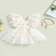 thumbnail image 4 of Infant Romper Dress Lace Flower Fly Sleeve Jumpsuits with Headband, 4 of 8