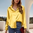 thumbnail image 5 of Ladies Tops, Women's Solid Color Long Sleeved Button Turndown Collar Fashionable Top, Birthday Gifts, 5 of 5