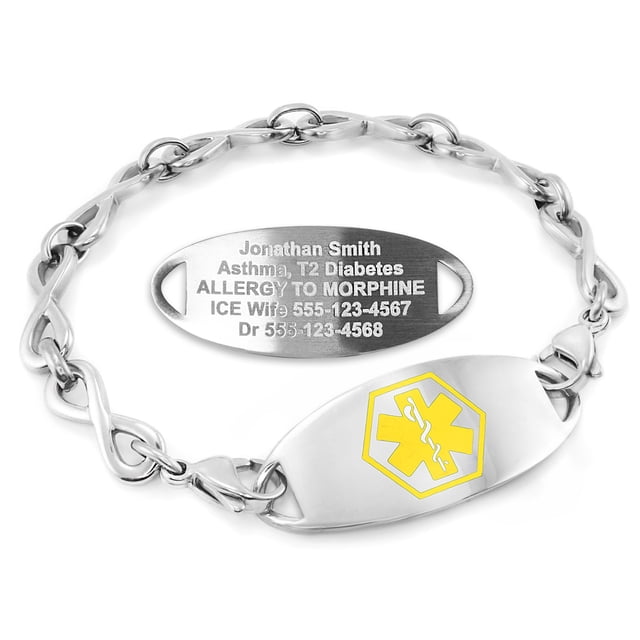 MedicEngraved Stainless Steel Custom Medical Alert Bracelet - 6mm Infinity Link