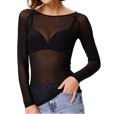 Leutsin Haut Gaine pour Femmes Transparent à Manches Longues Sans Coutures, Haut de Bras, Chemise en Maille, Blouse