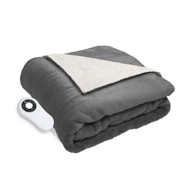 Serta Couverture Jetée Chauffante Électrique en Sherpa Peluche Perfect Sleeper Gris