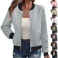 thumbnail image 1 of CFLVAEK Veste Bomber Femme Texturée Légère à Fermeture Éclair Vestes Décontractées Col Montant Manteau à Fermeture Éclair Mode d'Automne Manteau Haut Blanc P, 1 of 10