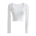 thumbnail image 2 of Faithtur Femmes Chemise Courte Manches Longues Profond Col Rond Solide Couleur Tricot Crop Tops Rue Casual Parti Rue Printemps Tops, 2 of 4