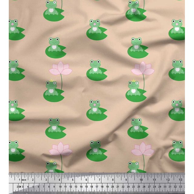Soimoi Rayon Fabric Lotus & Frog Kids Fabric Prints by Yard 42 Inch Wide