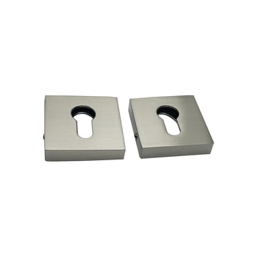 Ensemble d'Écussons Carrés en Forme de Rosace 50 mm en Laiton Massif – Fini Nickel Satiné et Noir / avant et Arrière avec Quincaillerie de Fixation / Plaque de Couvercle pour Quincaillerie de Porte